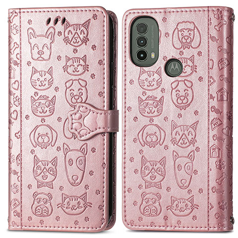 Custodia Portafoglio In Pelle Fantasia Modello Cover con Supporto S03D per Motorola Moto E20 Oro Rosa