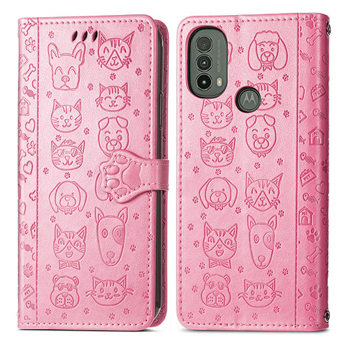 Custodia Portafoglio In Pelle Fantasia Modello Cover con Supporto S03D per Motorola Moto E20 Rosa