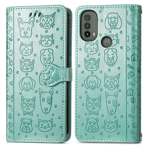 Custodia Portafoglio In Pelle Fantasia Modello Cover con Supporto S03D per Motorola Moto E20 Verde