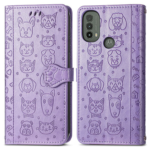 Custodia Portafoglio In Pelle Fantasia Modello Cover con Supporto S03D per Motorola Moto E20 Viola