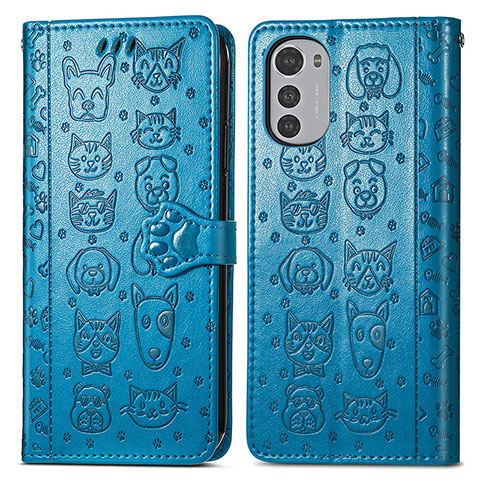 Custodia Portafoglio In Pelle Fantasia Modello Cover con Supporto S03D per Motorola Moto E32s Blu