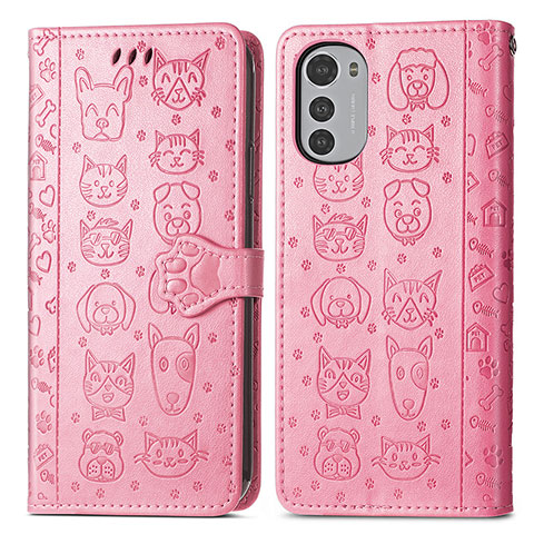 Custodia Portafoglio In Pelle Fantasia Modello Cover con Supporto S03D per Motorola Moto E32s Rosa