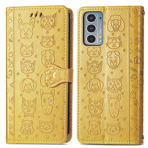 Custodia Portafoglio In Pelle Fantasia Modello Cover con Supporto S03D per Motorola Moto Edge 20 5G Giallo