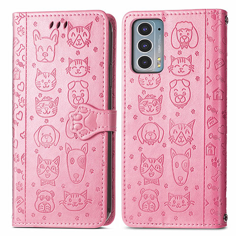 Custodia Portafoglio In Pelle Fantasia Modello Cover con Supporto S03D per Motorola Moto Edge 20 5G Rosa