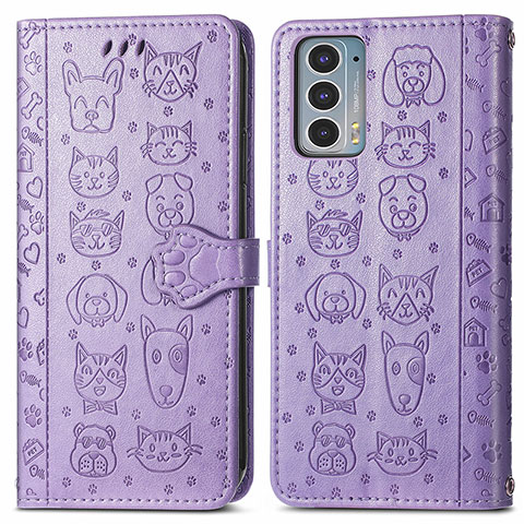 Custodia Portafoglio In Pelle Fantasia Modello Cover con Supporto S03D per Motorola Moto Edge 20 5G Viola