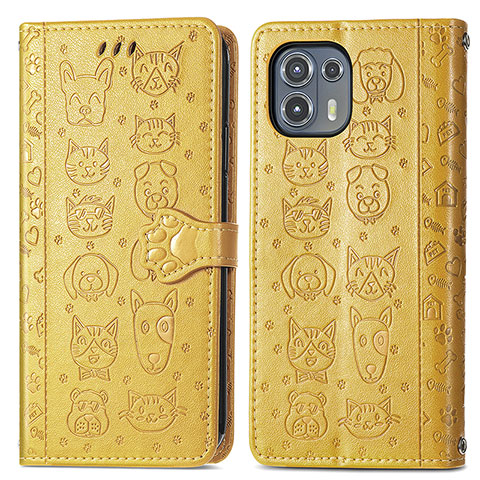 Custodia Portafoglio In Pelle Fantasia Modello Cover con Supporto S03D per Motorola Moto Edge 20 Lite 5G Giallo