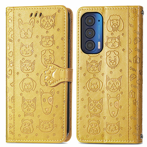 Custodia Portafoglio In Pelle Fantasia Modello Cover con Supporto S03D per Motorola Moto Edge (2021) 5G Giallo