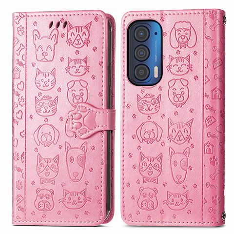 Custodia Portafoglio In Pelle Fantasia Modello Cover con Supporto S03D per Motorola Moto Edge (2021) 5G Rosa