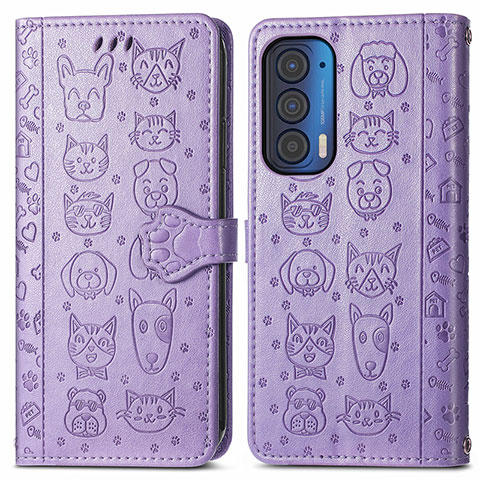 Custodia Portafoglio In Pelle Fantasia Modello Cover con Supporto S03D per Motorola Moto Edge (2021) 5G Viola