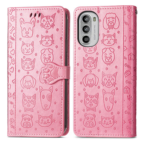 Custodia Portafoglio In Pelle Fantasia Modello Cover con Supporto S03D per Motorola Moto Edge (2022) 5G Rosa