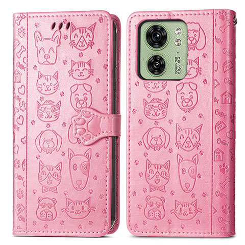 Custodia Portafoglio In Pelle Fantasia Modello Cover con Supporto S03D per Motorola Moto Edge (2023) 5G Rosa