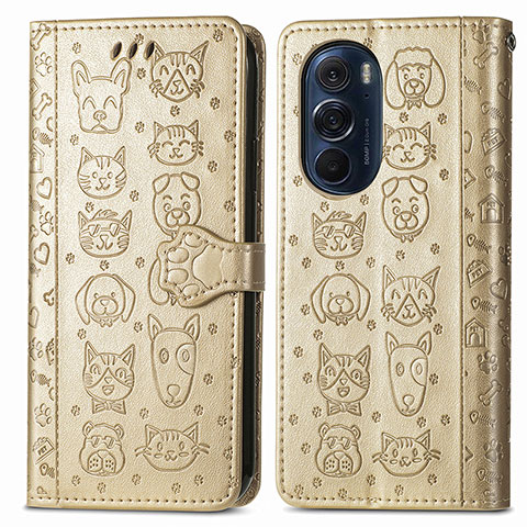 Custodia Portafoglio In Pelle Fantasia Modello Cover con Supporto S03D per Motorola Moto Edge 30 Pro 5G Oro