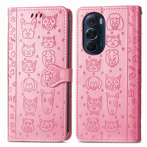 Custodia Portafoglio In Pelle Fantasia Modello Cover con Supporto S03D per Motorola Moto Edge 30 Pro 5G Rosa