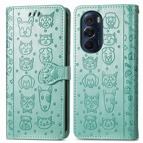 Custodia Portafoglio In Pelle Fantasia Modello Cover con Supporto S03D per Motorola Moto Edge 30 Pro 5G Verde