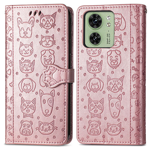 Custodia Portafoglio In Pelle Fantasia Modello Cover con Supporto S03D per Motorola Moto Edge 40 5G Oro Rosa