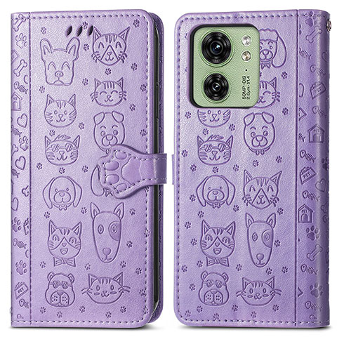 Custodia Portafoglio In Pelle Fantasia Modello Cover con Supporto S03D per Motorola Moto Edge 40 5G Viola