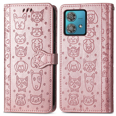 Custodia Portafoglio In Pelle Fantasia Modello Cover con Supporto S03D per Motorola Moto Edge 40 Neo 5G Oro Rosa