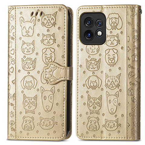 Custodia Portafoglio In Pelle Fantasia Modello Cover con Supporto S03D per Motorola Moto Edge 40 Pro 5G Oro