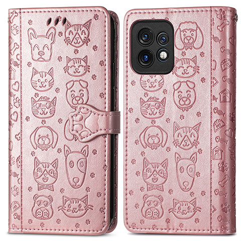 Custodia Portafoglio In Pelle Fantasia Modello Cover con Supporto S03D per Motorola Moto Edge Plus (2023) 5G Oro Rosa