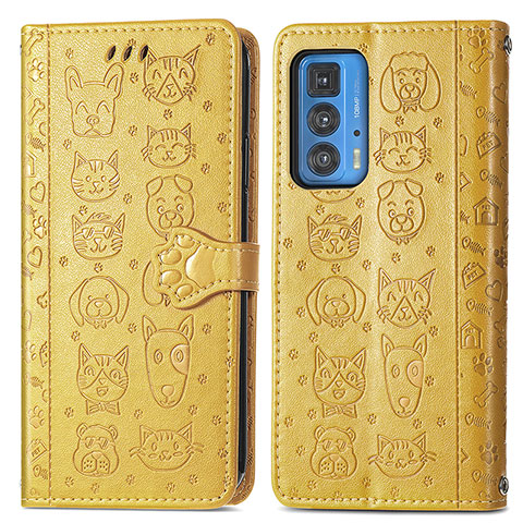 Custodia Portafoglio In Pelle Fantasia Modello Cover con Supporto S03D per Motorola Moto Edge S Pro 5G Giallo