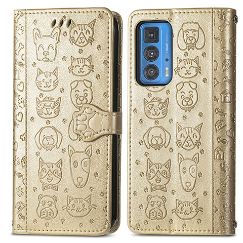 Custodia Portafoglio In Pelle Fantasia Modello Cover con Supporto S03D per Motorola Moto Edge S Pro 5G Oro