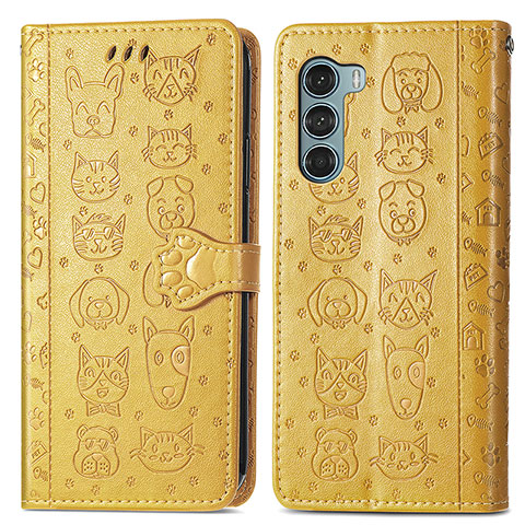 Custodia Portafoglio In Pelle Fantasia Modello Cover con Supporto S03D per Motorola Moto Edge S30 5G Giallo