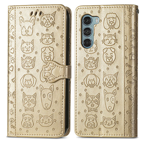 Custodia Portafoglio In Pelle Fantasia Modello Cover con Supporto S03D per Motorola Moto Edge S30 5G Oro