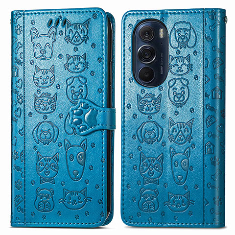 Custodia Portafoglio In Pelle Fantasia Modello Cover con Supporto S03D per Motorola Moto Edge X30 5G Blu