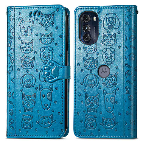 Custodia Portafoglio In Pelle Fantasia Modello Cover con Supporto S03D per Motorola Moto G 5G (2022) Blu