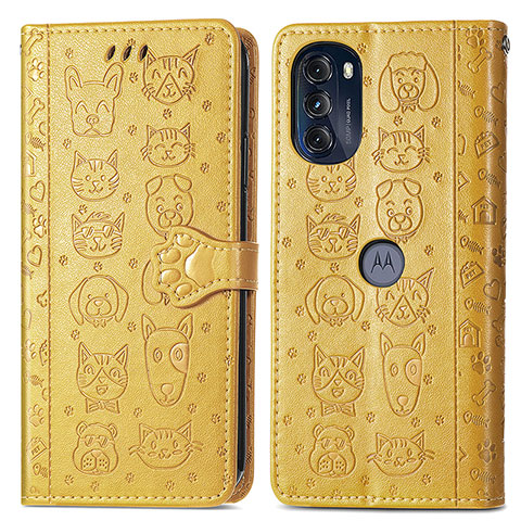 Custodia Portafoglio In Pelle Fantasia Modello Cover con Supporto S03D per Motorola Moto G 5G (2022) Giallo