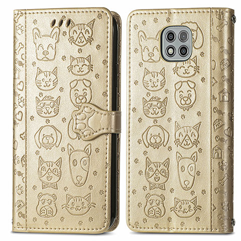 Custodia Portafoglio In Pelle Fantasia Modello Cover con Supporto S03D per Motorola Moto G Power (2021) Oro