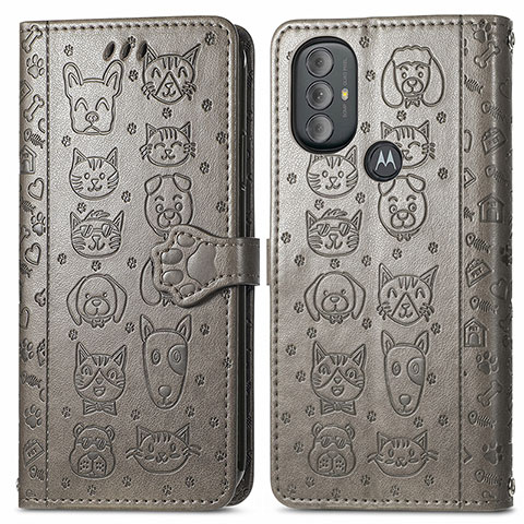 Custodia Portafoglio In Pelle Fantasia Modello Cover con Supporto S03D per Motorola Moto G Power (2022) Grigio