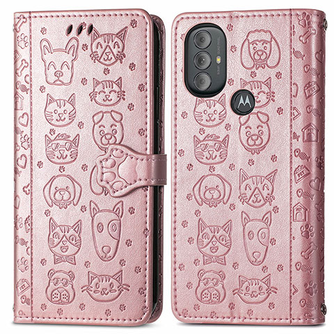 Custodia Portafoglio In Pelle Fantasia Modello Cover con Supporto S03D per Motorola Moto G Power (2022) Oro Rosa