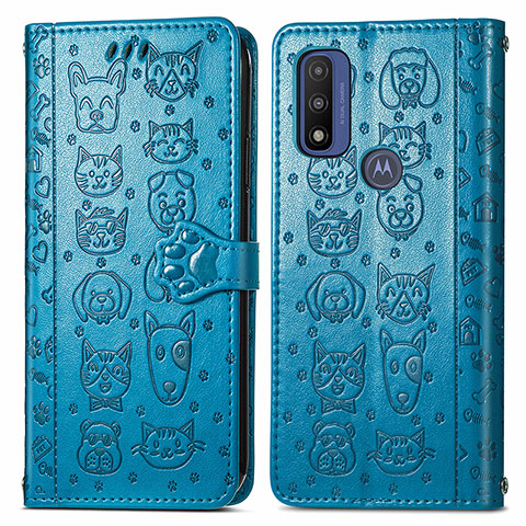 Custodia Portafoglio In Pelle Fantasia Modello Cover con Supporto S03D per Motorola Moto G Pure Blu