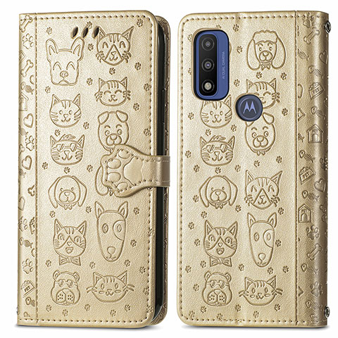 Custodia Portafoglio In Pelle Fantasia Modello Cover con Supporto S03D per Motorola Moto G Pure Oro