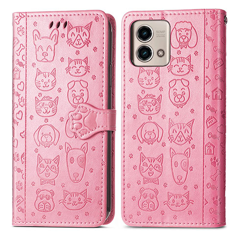 Custodia Portafoglio In Pelle Fantasia Modello Cover con Supporto S03D per Motorola Moto G Stylus (2023) 5G Rosa