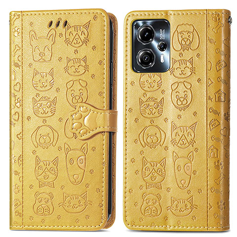 Custodia Portafoglio In Pelle Fantasia Modello Cover con Supporto S03D per Motorola Moto G13 Giallo