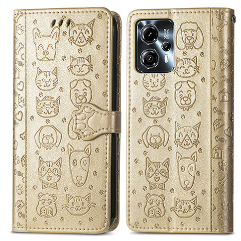 Custodia Portafoglio In Pelle Fantasia Modello Cover con Supporto S03D per Motorola Moto G13 Oro