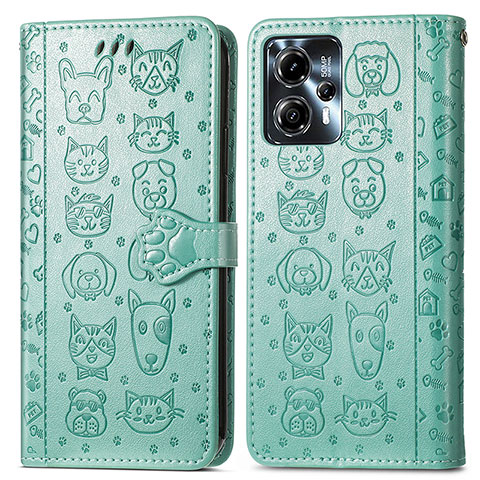 Custodia Portafoglio In Pelle Fantasia Modello Cover con Supporto S03D per Motorola Moto G13 Verde