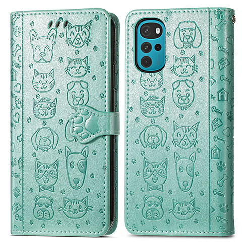 Custodia Portafoglio In Pelle Fantasia Modello Cover con Supporto S03D per Motorola Moto G22 Verde