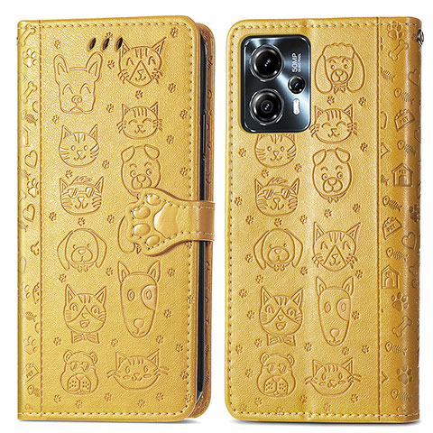 Custodia Portafoglio In Pelle Fantasia Modello Cover con Supporto S03D per Motorola Moto G23 Giallo