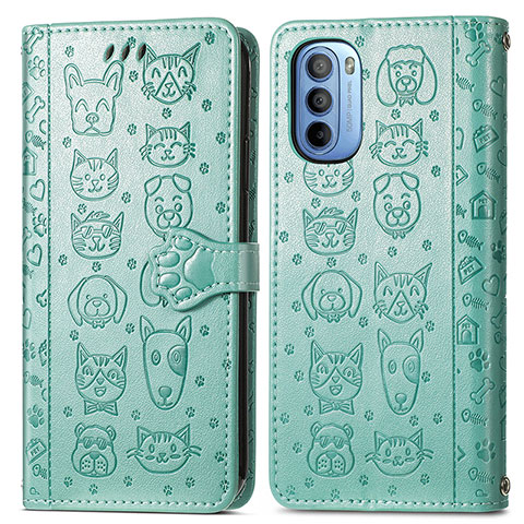 Custodia Portafoglio In Pelle Fantasia Modello Cover con Supporto S03D per Motorola Moto G41 Verde