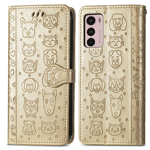 Custodia Portafoglio In Pelle Fantasia Modello Cover con Supporto S03D per Motorola Moto G42 Oro