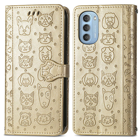 Custodia Portafoglio In Pelle Fantasia Modello Cover con Supporto S03D per Motorola Moto G51 5G Oro