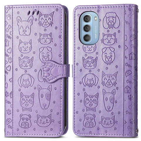 Custodia Portafoglio In Pelle Fantasia Modello Cover con Supporto S03D per Motorola Moto G51 5G Viola