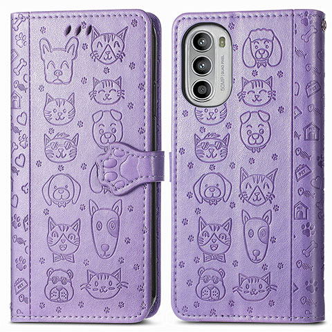 Custodia Portafoglio In Pelle Fantasia Modello Cover con Supporto S03D per Motorola Moto G52j 5G Viola