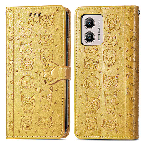 Custodia Portafoglio In Pelle Fantasia Modello Cover con Supporto S03D per Motorola Moto G53 5G Giallo