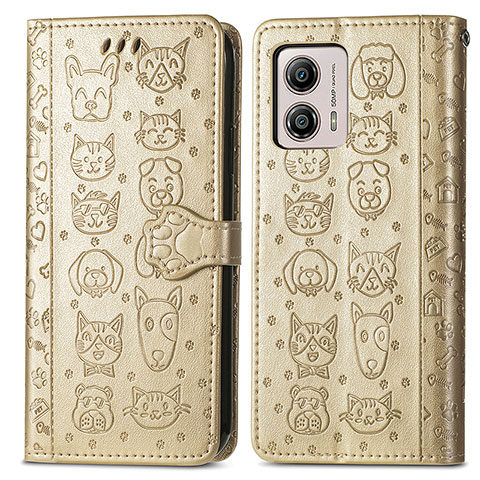 Custodia Portafoglio In Pelle Fantasia Modello Cover con Supporto S03D per Motorola Moto G53 5G Oro