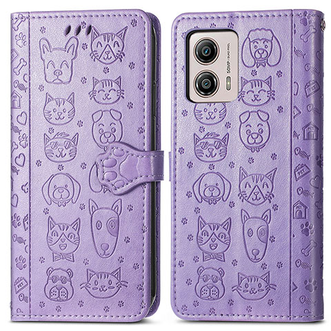 Custodia Portafoglio In Pelle Fantasia Modello Cover con Supporto S03D per Motorola Moto G53 5G Viola