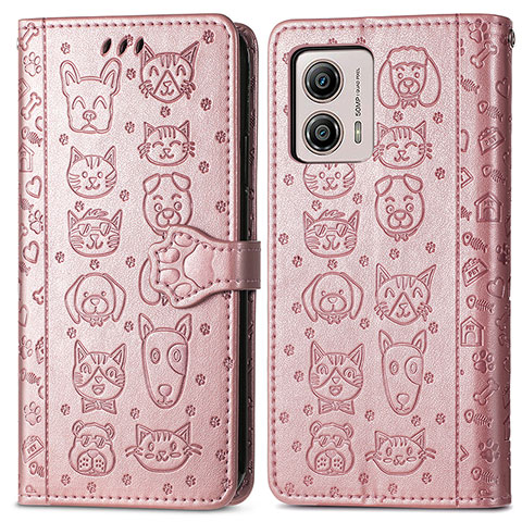 Custodia Portafoglio In Pelle Fantasia Modello Cover con Supporto S03D per Motorola Moto G53y 5G Oro Rosa